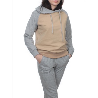 NOE103 BEIGE/GRAY Костюм спортивный женский (хлопок 90%, полиэстер 10%)