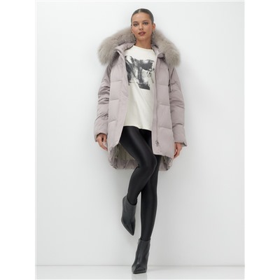 Куртка зимняя женская с мехом и капюшоном тренд светло-коричневого цвета 7660SK