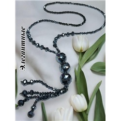 Бусы-колье длинные с кулоном хрустальные П13 Цвет синий гематит