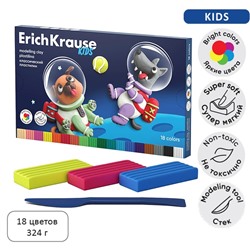 Пластилин 18 цветов, 324 г, ErichKrause "Kids Space Animals", со стеком, в картонной упаковке