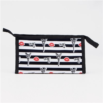 Косметичка на молнии, чёрная, белая