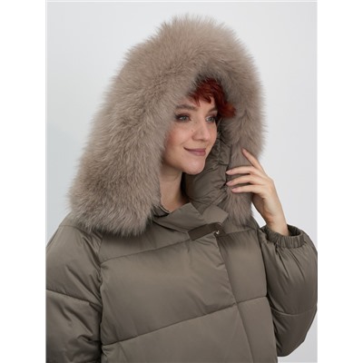 Куртка зимняя женская с мехом и капюшоном тренд коричневого цвета 7639K