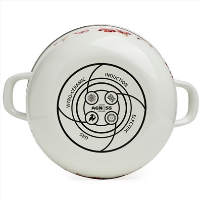 КАСТРЮЛЯ AGNESS ЭМАЛИРОВАННАЯ С ЭМАЛ.КРЫШКОЙ СЕРИЯ "СНЕГИРИ", 3.6 Л, 22*13 СМ