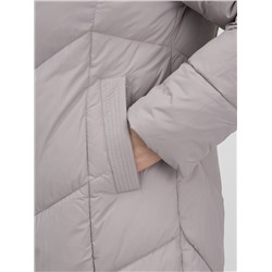 Пальто зимнее утепленное с капюшоном женское серого цвета 7628Sr