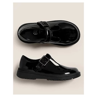 Kids' Leather Riptape T Bar School Shoes (8 Small - 1 Large)