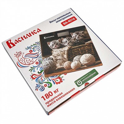 Весы 180 кг 26×26 см электронные напольные ВАСИЛИСА ВА-4016 "Три кота"