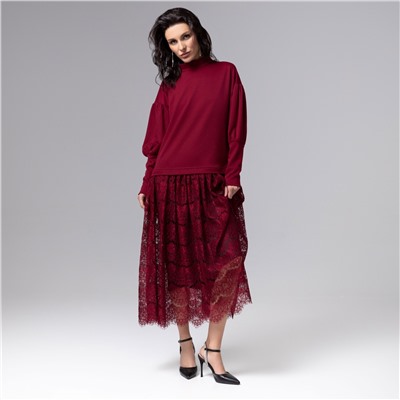 Платье комбинированное с кружевом, История в кружевах (бордо)