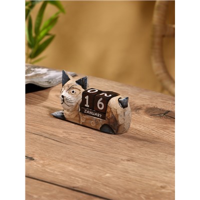 Вечный календарь «Кошка», 13×4×6.5 см, дерево