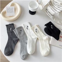 White pin, colored demi-season cotton trend sports knee socks, with embroidery, internet celebrity