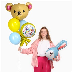 Воздушные шары, набор «Happy Birthday. Зверюшки», латекс, фольгированные, 7 шт.