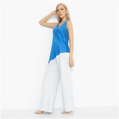 Топ комбинированный с кружевом, Следи за мной (синий)