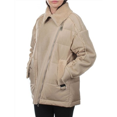902 BEIGE Куртка зимняя облегченная женская (холлоффайбер 150 гр., искусственная дубленка)