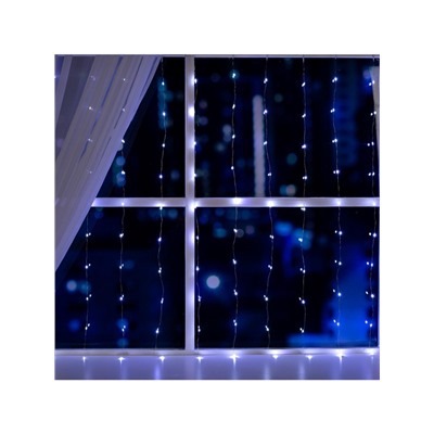 Гирлянда «Занавес» 1 × 1 м роса, IP20, серебристая нить, 100 LED, свечение белое, 12 В