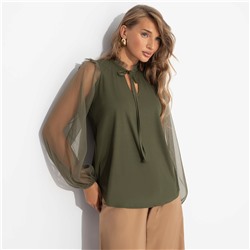 Блуза в мелкий рубчик, Вечная привилегия (зелёная)