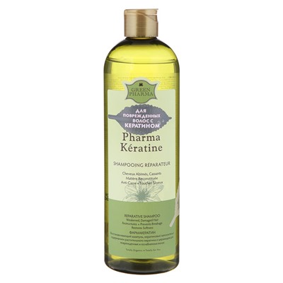 Шампунь Green Pharma Pharma Keratine для поврежденных волос c кератином и церамидами 500 ml