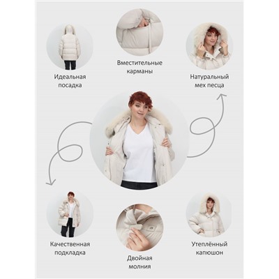 Куртка зимняя женская с мехом и капюшоном тренд бежевого цвета 7639B