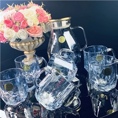 589-014 Набор: кувшин-заварник 1,9 л  и 6 кружек 350 мл  голубой, в под.уп.(х8)