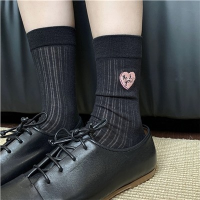 Summer thin brand cute fuchsia Japanese knee socks, with embroidery, mid-length
