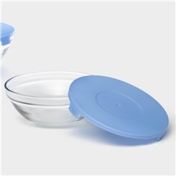 Салатники Доляна «Классика» с крышками, набор 5 шт.: 900/500/350/200/130 мл, стекло, голубые