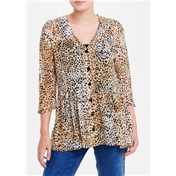 3/4 Sleeve Animal Print Peplum Blouse