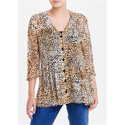 3/4 Sleeve Animal Print Peplum Blouse