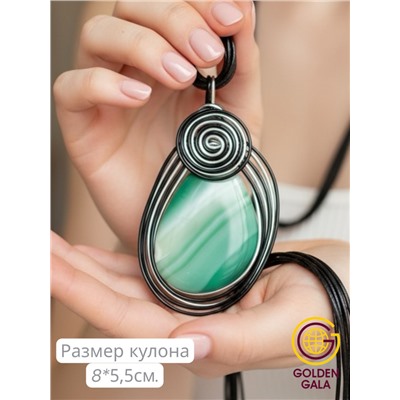 Кулон-подвеска из натурального Агата  на многослойном шнурке АБ4/003 зеленый тигровый