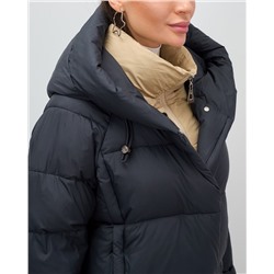 Куртка двубортная женская зимняя с капюшоном черного цвета 7736Ch