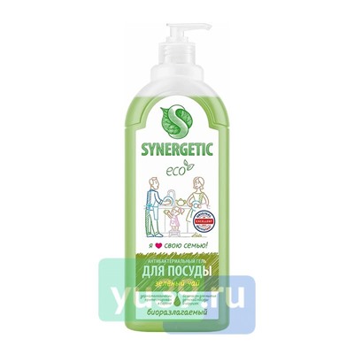 SYNERGETIC Средство для мытья посуды и детских игрушек с ароматом Зеленого чая  1000мл