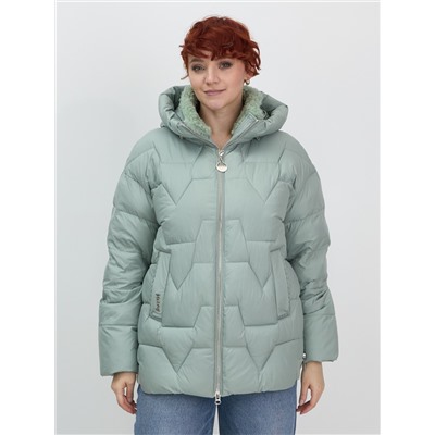 Куртка зимняя женская из овчина стильная и модная зеленого цвета 7309Z