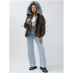 Полупальто женское зимнее с чернобуркой люкс класса коричневого цвета 1313K