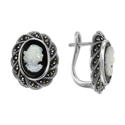 Серьги 'Камея' с агатом, перламутром и марказитами ТПСН.312АЧN