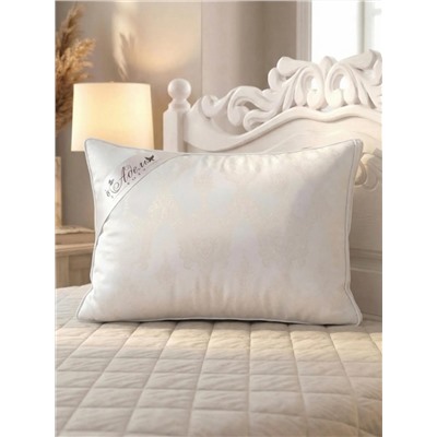 Подушка "ШЕЛК" тик на молнии леб.пух,атл.кант,лента,сумка(Н)