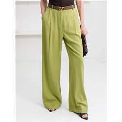 Свободные брюки палаццо на эластичном поясе изо льна с вискозой
