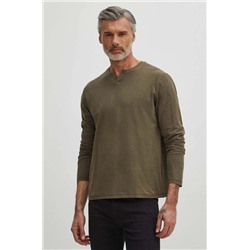 Longsleeve bawełniany męski gładki kolor zielony