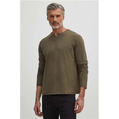 Longsleeve bawełniany męski gładki kolor zielony