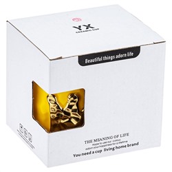 Кружка фарфоровая "Корона" 350мл, д8,8см h9,3см, глянцевая глазурь, объемный декор, с золотом, цвет - лимонный, д/горла 7,7см, д/основания 7см, в подарочной коробке (Китай)