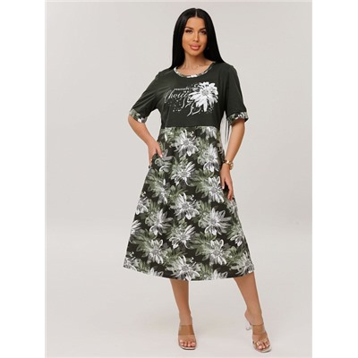 Женское платье Пл-167(К) / Хаки (цветы)