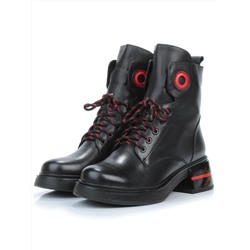 01-P514-1 BLACK/RED Ботинки демисезонные женские (натуральная кожа, байка)