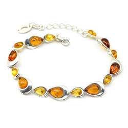 Браслет с янтарем С925 капельки 6*10мм, 9*13мм лимонный, коньячный, 19см, 9,9г