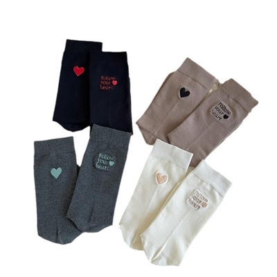 Autumn goods, cotton knee socks, with embroidery, mid-length