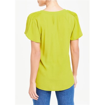 Green Short Sleeve Pleat Shoulder Blouse