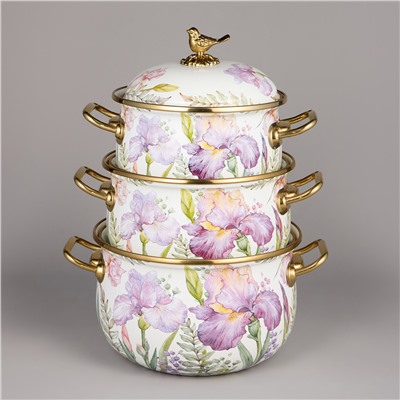 НАБОР КАСТРЮЛЬ AGNESS ЭМАЛИРОВАННЫХ СЕРИЯ "IRISES", 6ПР. 2,1Л, 2,8Л И 3,8Л