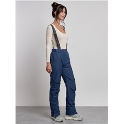 Полукомбинезон утепленный женский зимний горнолыжный темно-синего цвета 7602TS