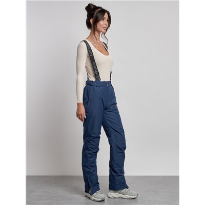 Полукомбинезон утепленный женский зимний горнолыжный темно-синего цвета 7602TS