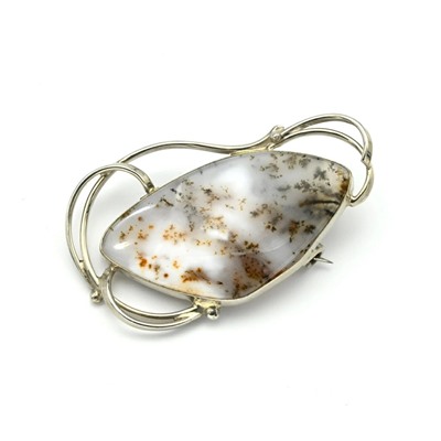 Брошь с агатом моховым 52*30мм.