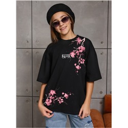 Футболка "Сакура" Черный Девочка