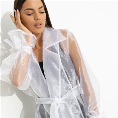 Кардиган из органзы, Разворот к счастью (белый, с поясом)