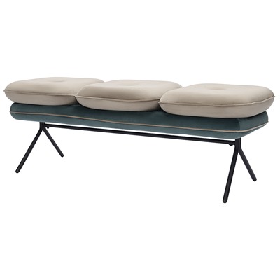 Банкетка Pea, велюр, бежевая/сине-зеленая