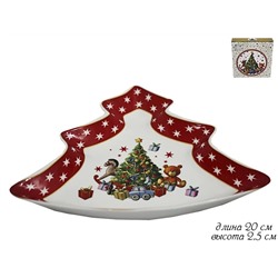 105-132 Блюдо елка 20х2.5 см НОВЫЙ ГОД в под.уп. (х24)Фарфор