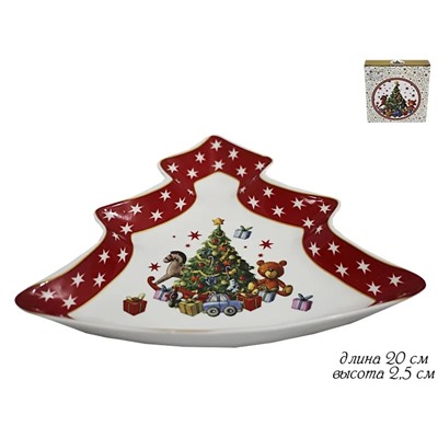105-132 Блюдо елка 20х2.5 см НОВЫЙ ГОД в под.уп. (х24)Фарфор